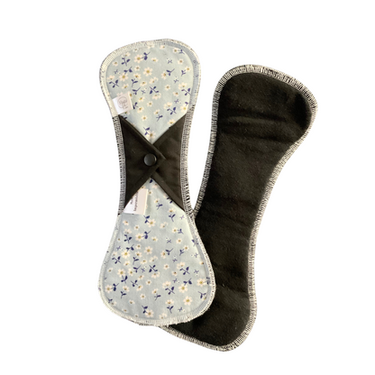 Serviette hygiénique maxi lavable longue coton noir bio teint Marie fil 