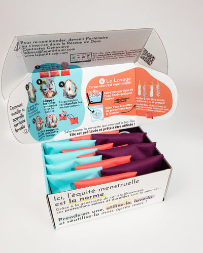 La boîte d'autocueillette de Petit tiroir | format Ado (12 duo-serviettes) et Régulier (25 serviettes)